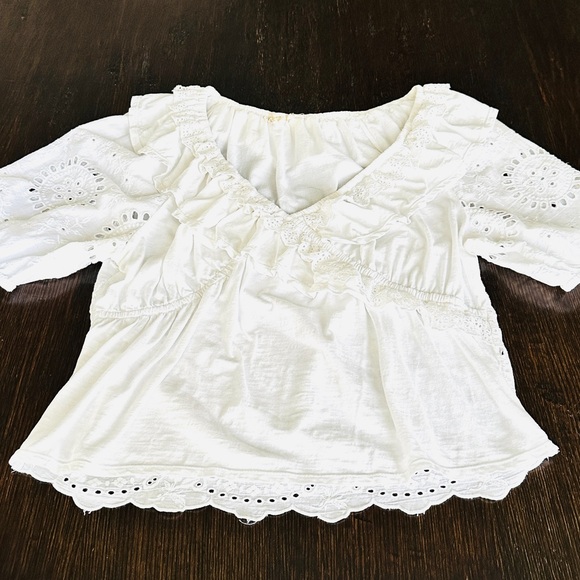 Anthropologie Forever That Girl White Ruffled Eyelet Top XL - Cottagecore Boho - Picture 3 of 8